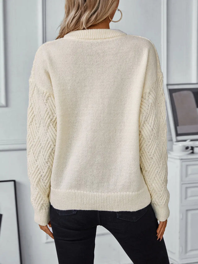 Round Neck Long Sleeve Woven Sweater Trendsi Hanalas