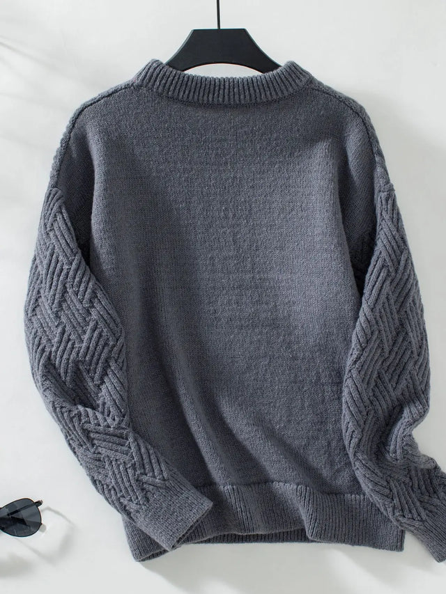 Round Neck Long Sleeve Woven Sweater Trendsi Hanalas