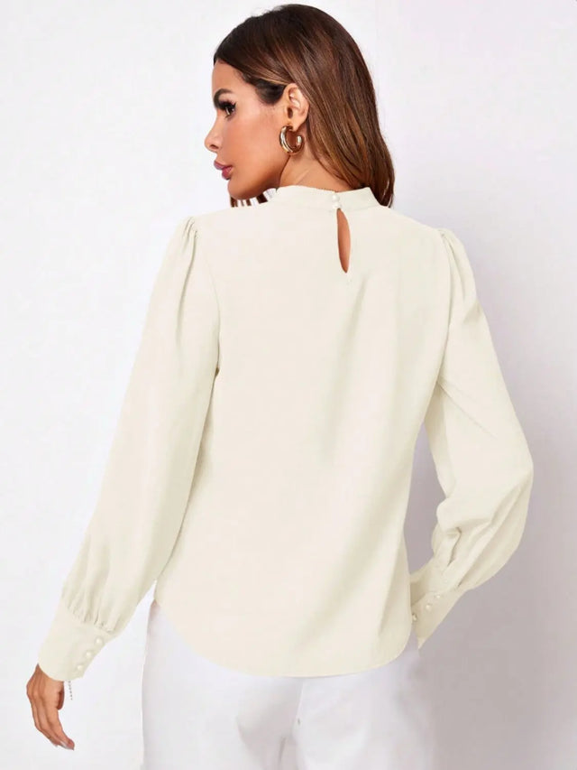 Ruched Mock Neck Long Sleeve Blouse Trendsi Hanalas