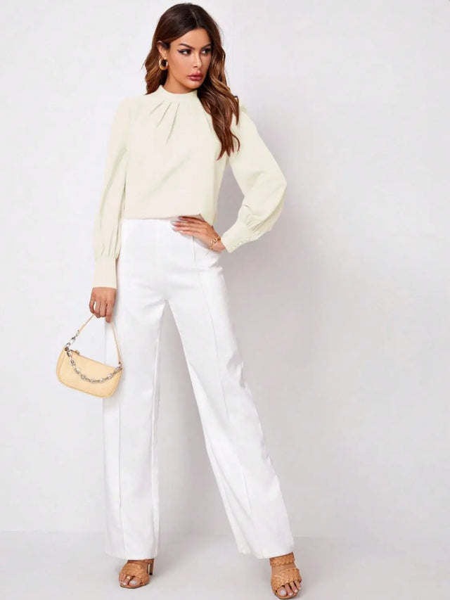 Ruched Mock Neck Long Sleeve Blouse Trendsi Hanalas