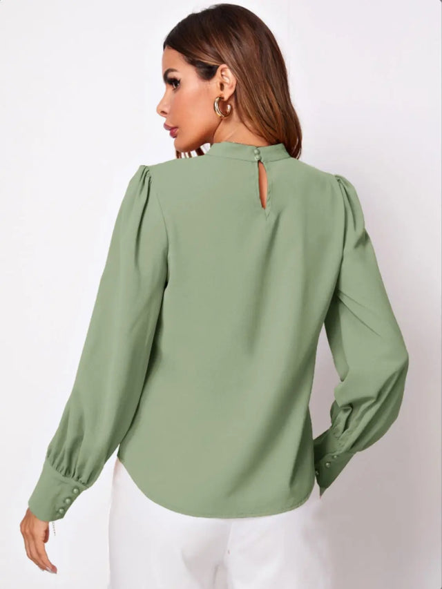 Ruched Mock Neck Long Sleeve Blouse Trendsi Hanalas