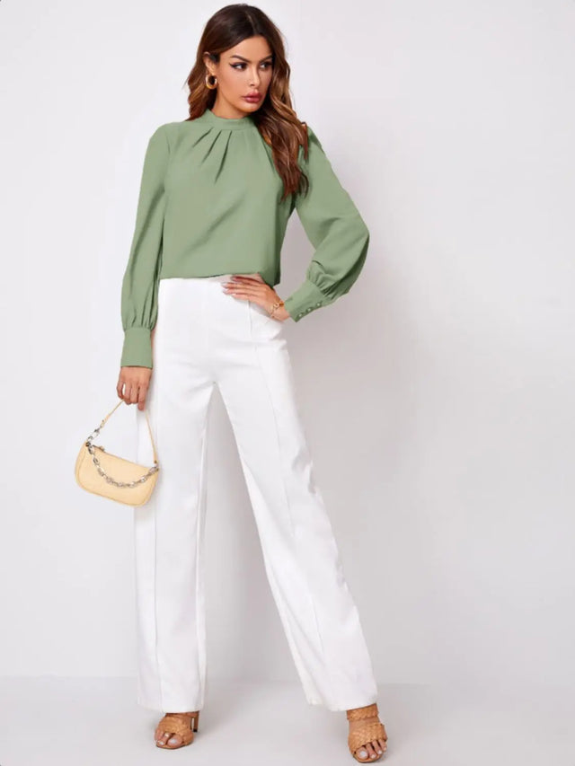 Ruched Mock Neck Long Sleeve Blouse Trendsi Hanalas