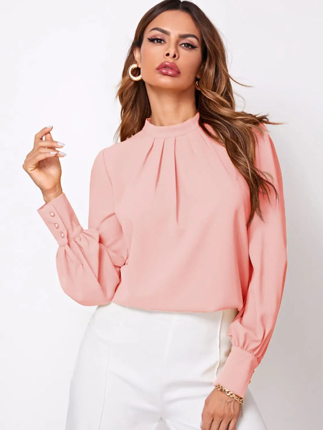 Ruched Mock Neck Long Sleeve Blouse Trendsi Hanalas