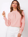 Ruched Mock Neck Long Sleeve Blouse Trendsi Hanalas