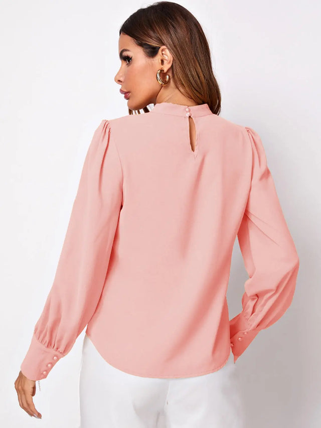 Ruched Mock Neck Long Sleeve Blouse Trendsi Hanalas