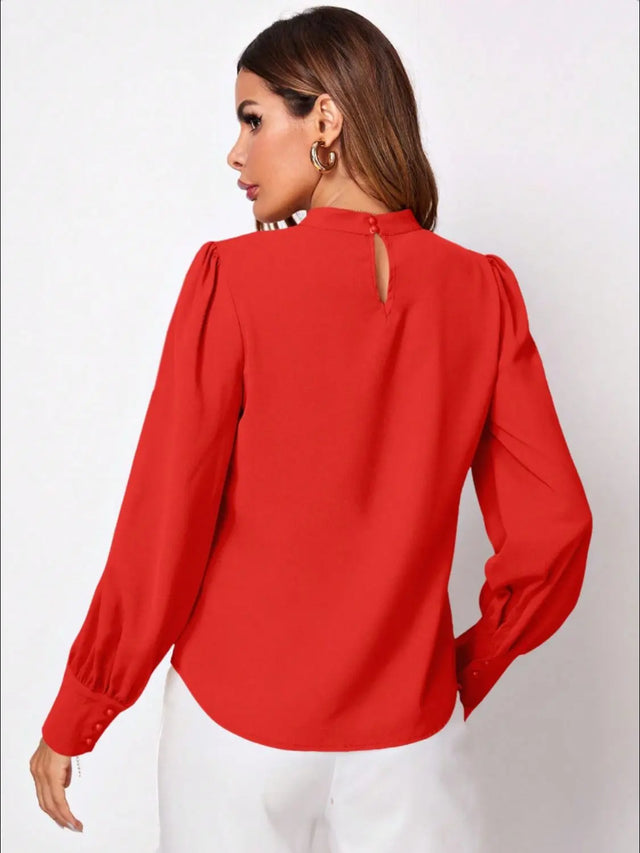 Ruched Mock Neck Long Sleeve Blouse Trendsi Hanalas