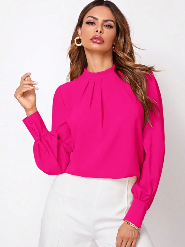 Ruched Mock Neck Long Sleeve Blouse Trendsi Hanalas