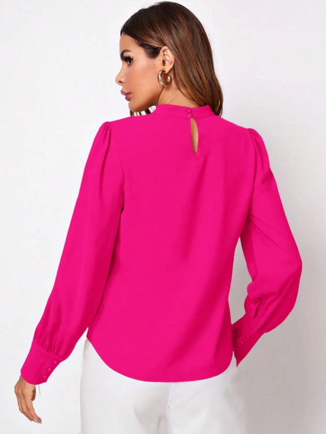 Ruched Mock Neck Long Sleeve Blouse Trendsi Hanalas