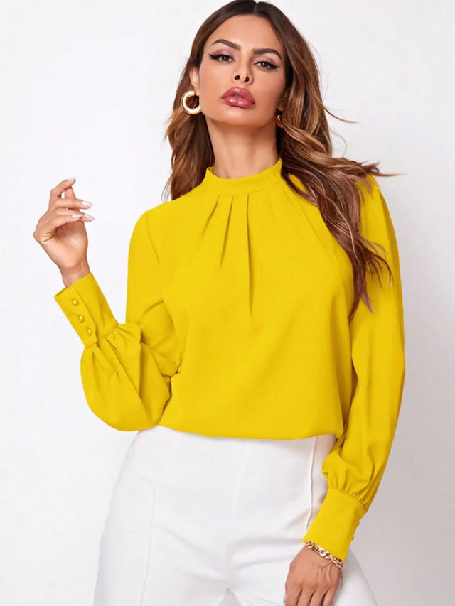 Ruched Mock Neck Long Sleeve Blouse Trendsi Hanalas