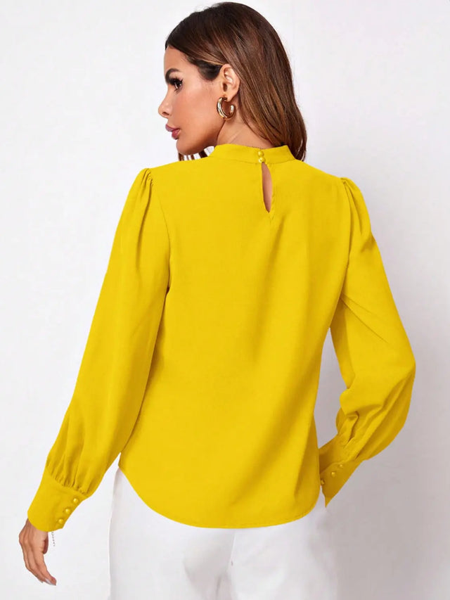 Ruched Mock Neck Long Sleeve Blouse Trendsi Hanalas