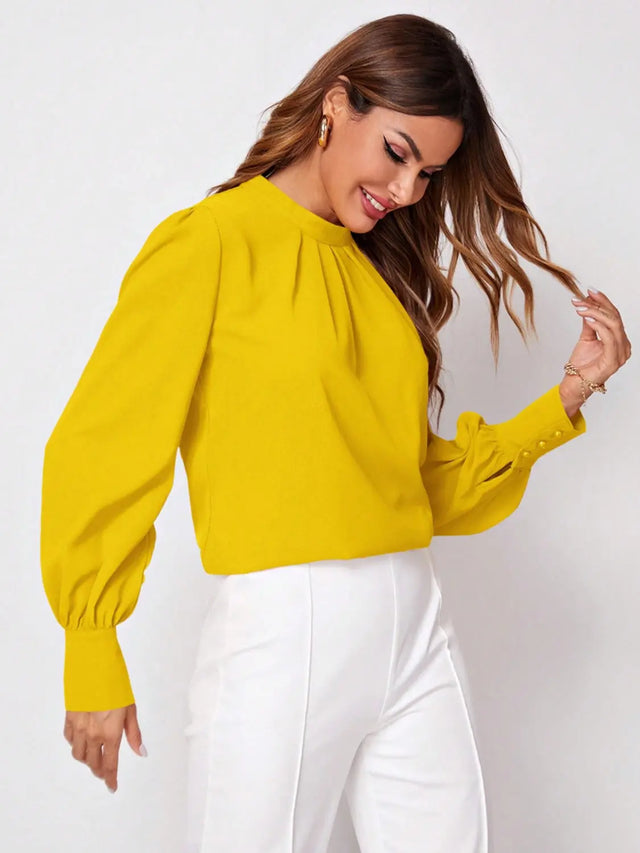 Ruched Mock Neck Long Sleeve Blouse Trendsi Hanalas