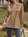 Ruched Notched Long Sleeve T-Shirt Trendsi Hanalas