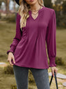 Ruched Notched Long Sleeve T-Shirt Trendsi Hanalas