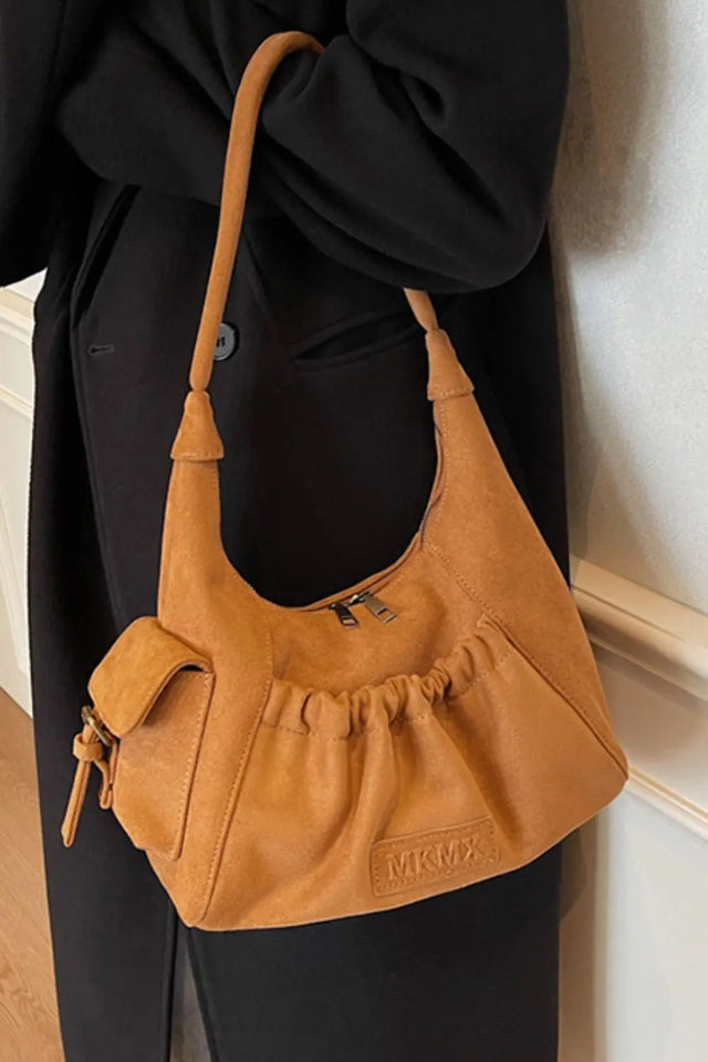 Ruched Suede Handbag with Zipper Trendsi Hanalas