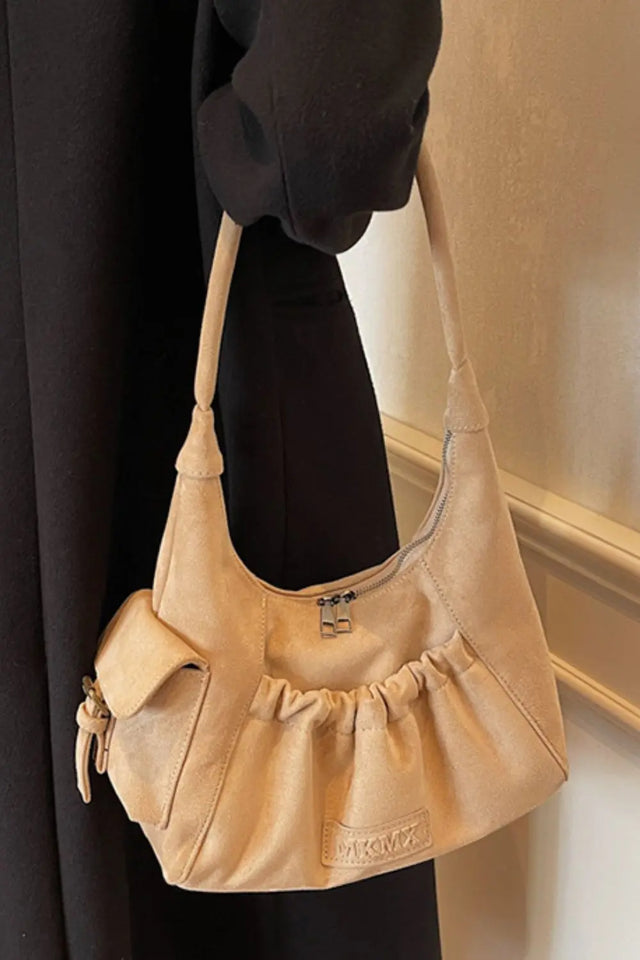 Ruched Suede Handbag with Zipper Trendsi Hanalas