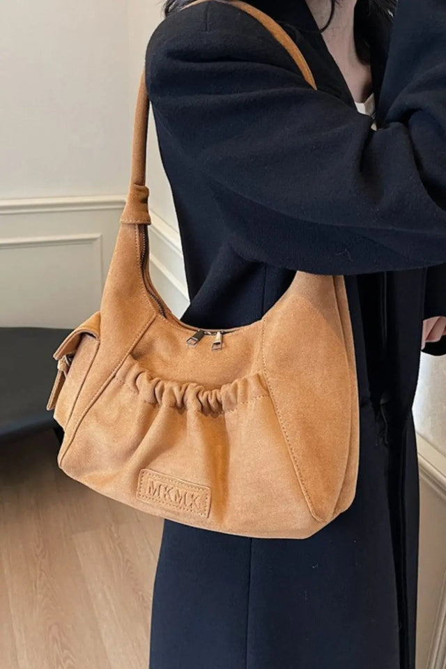 Ruched Suede Handbag with Zipper Trendsi Hanalas