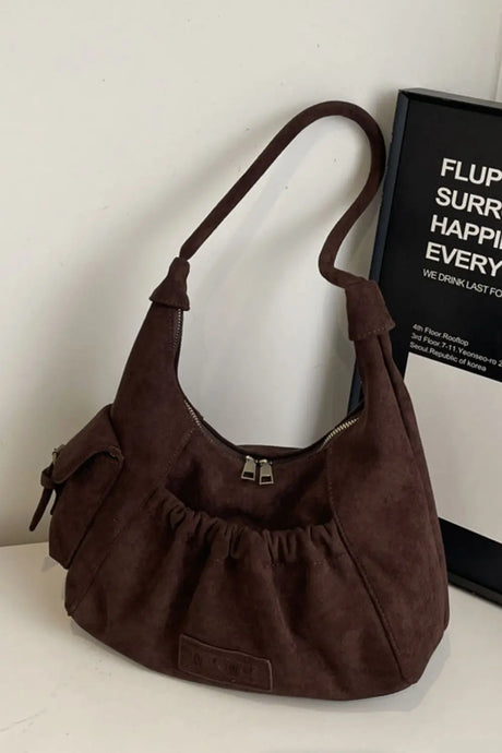 Ruched Suede Handbag with Zipper Trendsi Hanalas