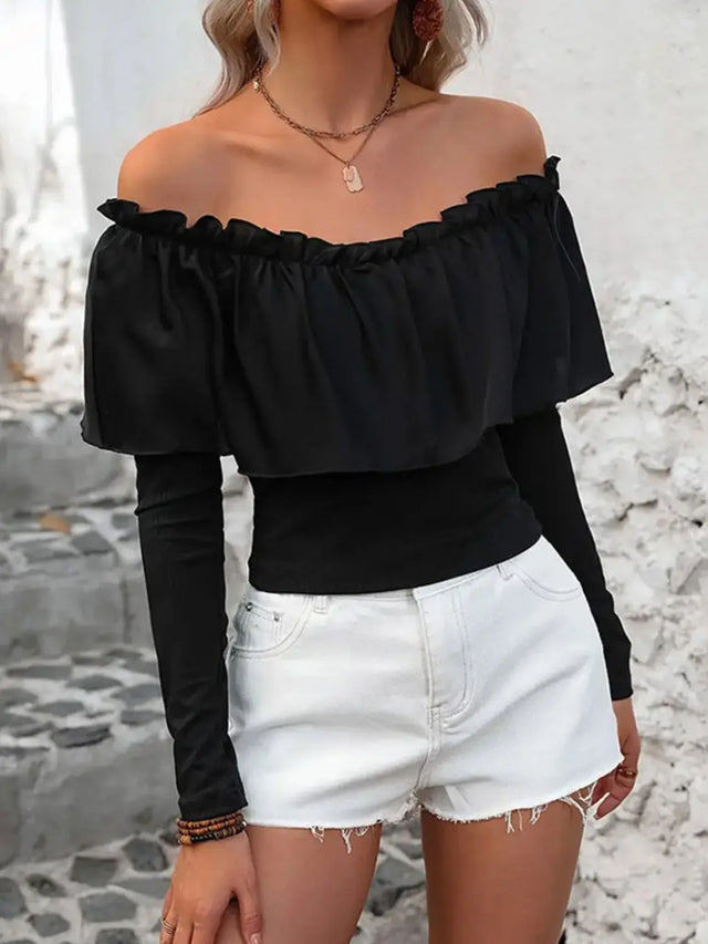 Ruffled Off-Shoulder Long Sleeve Blouse Trendsi Hanalas