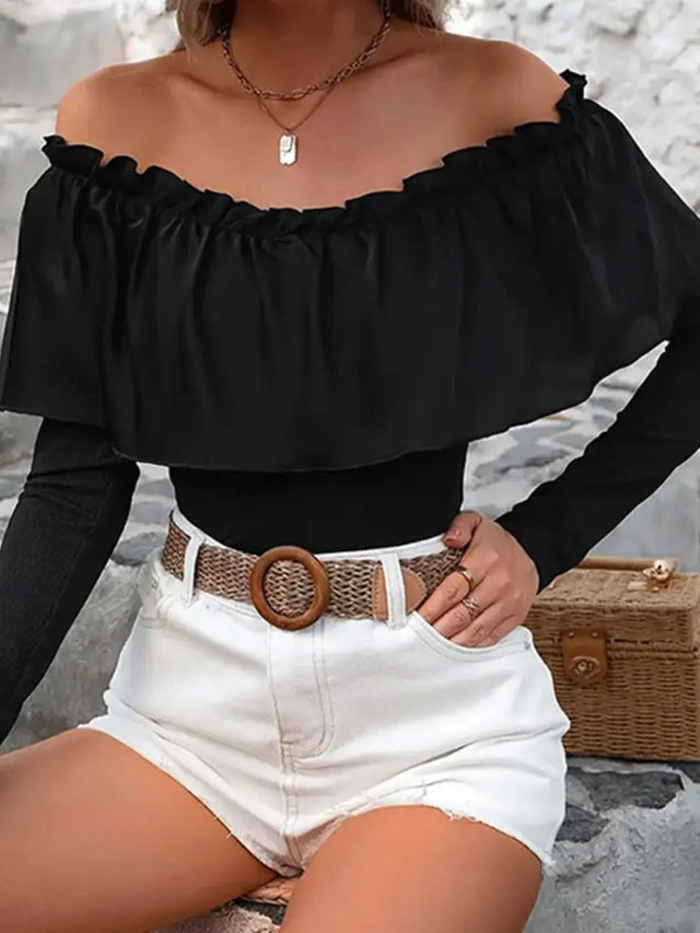 Ruffled Off-Shoulder Long Sleeve Blouse Trendsi Hanalas