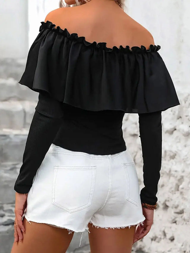 Ruffled Off-Shoulder Long Sleeve Blouse Trendsi Hanalas