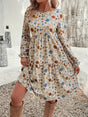 Ruffled Printed Round Neck Long Sleeve Dress Trendsi Hanalas