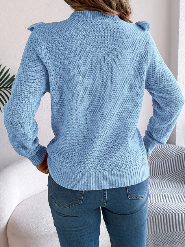 Ruffled Round Neck Long Sleeve Sweater Trendsi Hanalas