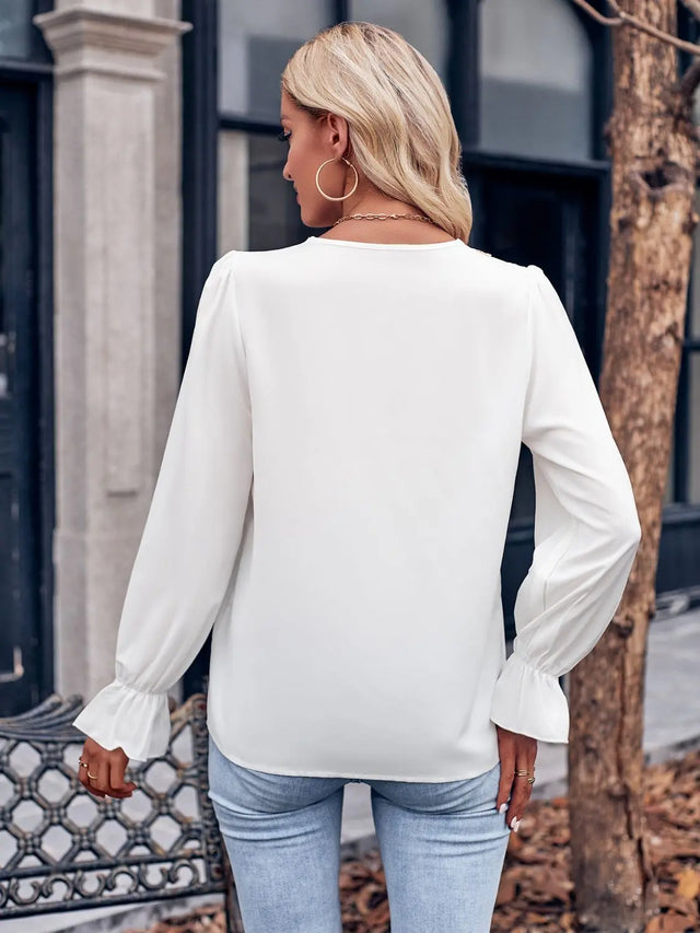 Ruffled V-Neck Flounce Sleeve Blouse Trendsi Hanalas