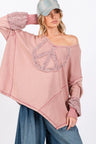 SAGE + FIG Peace Sign Mineral Wash Terry Top Trendsi Hanalas