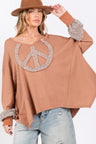 SAGE + FIG Peace Sign Mineral Wash Terry Top Trendsi Hanalas