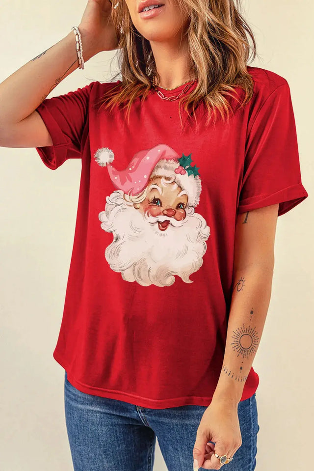 Santa Round Neck Short Sleeve T-Shirt Trendsi Hanalas