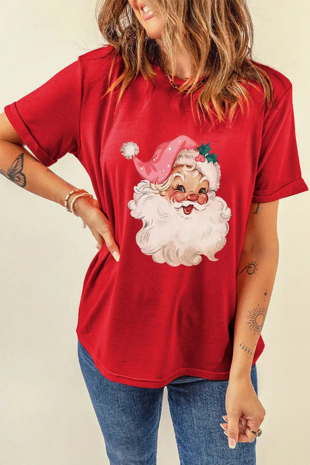 Santa Round Neck Short Sleeve T-Shirt Trendsi Hanalas