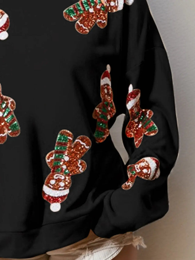 Sequin Gingerbread Man Long Sleeve Sweatshirt Trendsi Hanalas