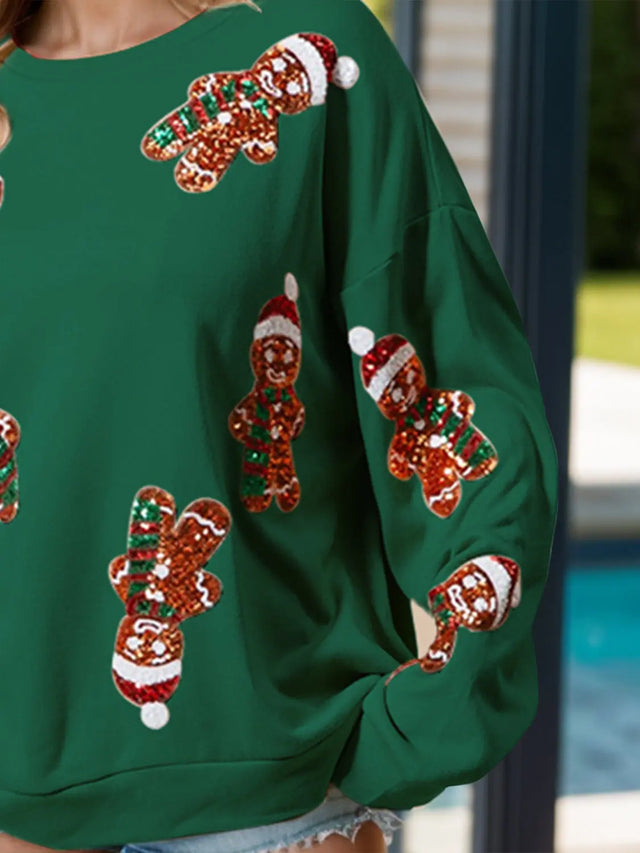 Sequin Gingerbread Man Long Sleeve Sweatshirt Trendsi Hanalas