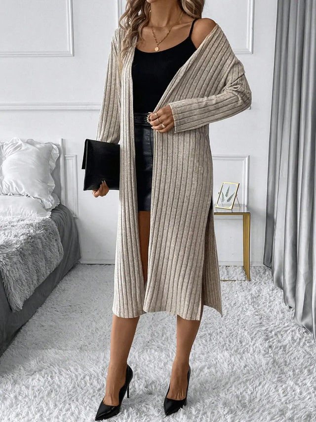 Side Slit Ribbed Open Front Cardigan Trendsi Hanalas