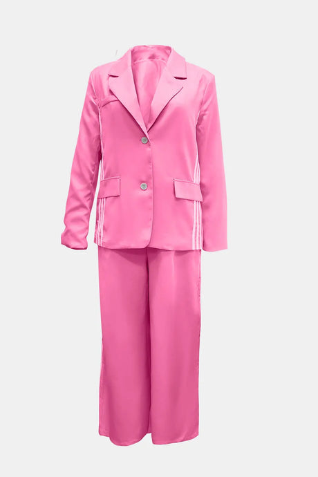 Side Striped Long Sleeve Blazer and Pants Set | Hanalas