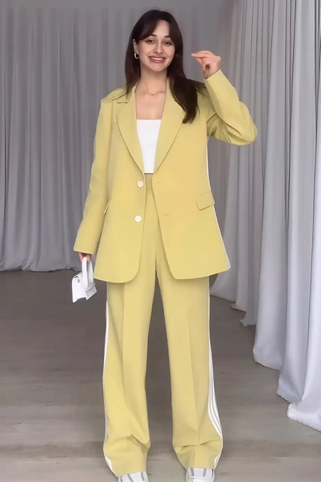 Side Striped Long Sleeve Blazer and Pants Set | Hanalas
