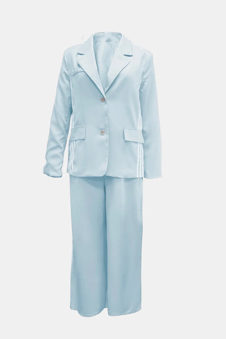 Side Striped Long Sleeve Blazer and Pants Set | Hanalas