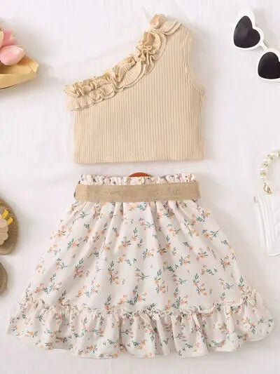 Single Shoulder Top and Printed Skirt Set | Hanalas