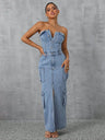 Slit Half Button Tube Denim Dress Trendsi Hanalas