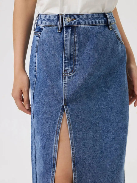 Slit Midi Denim Skirt with Pockets Trendsi Hanalas