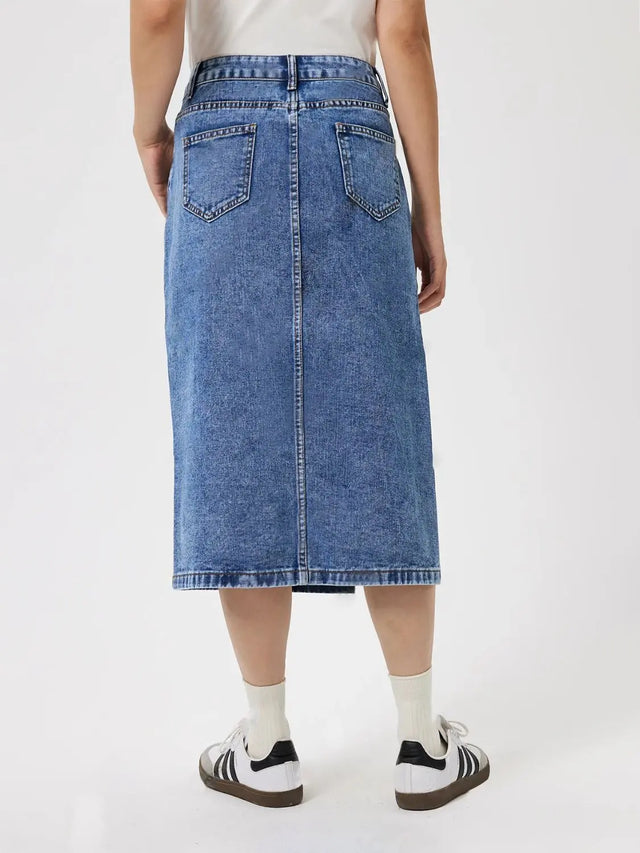 Slit Midi Denim Skirt with Pockets Trendsi Hanalas