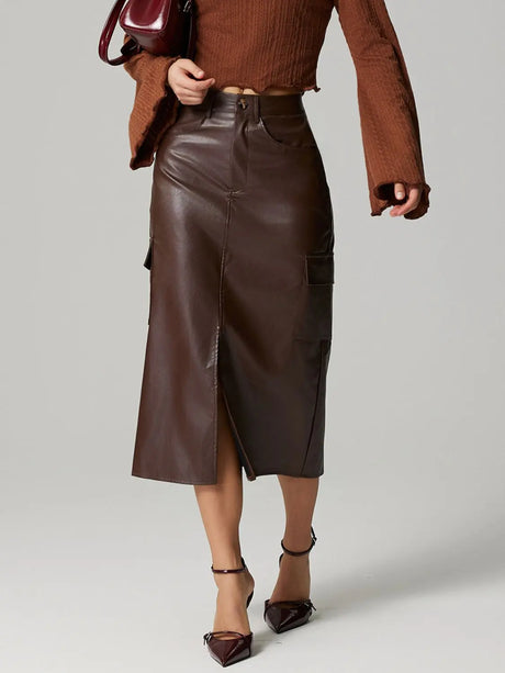 Slit Midi Skirt with Pockets | Hanalas
