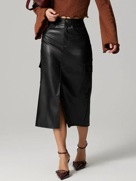 Slit Midi Skirt with Pockets | Hanalas