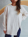 Slit Pearl Trim Round Neck Long Sleeve Sweater Trendsi Hanalas