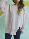 Slit Pearl Trim Round Neck Long Sleeve Sweater Trendsi Hanalas