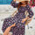 Slit Smocked Floral Square Neck Balloon Sleeve Midi Dress | Hanalas