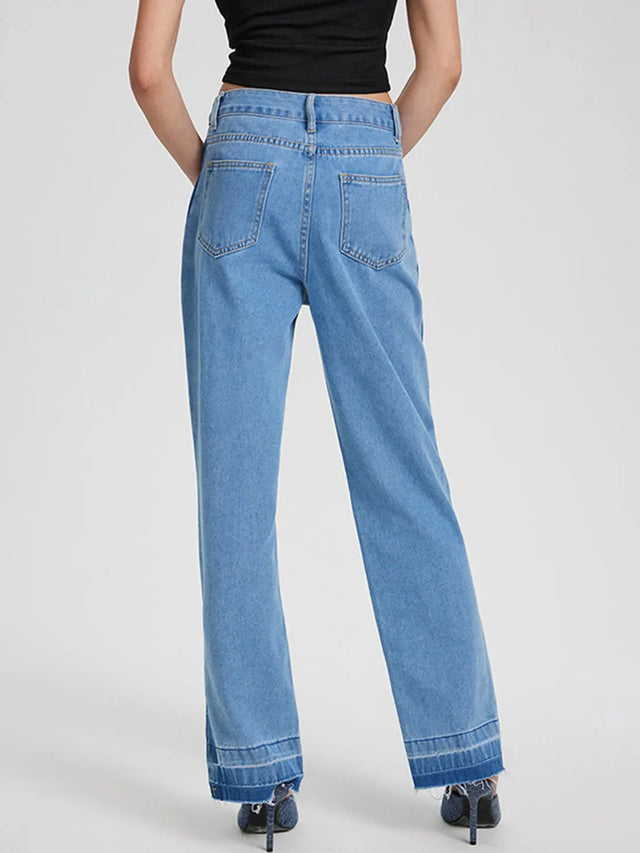 Slit Straight Leg Jeans with Pockets Trendsi Hanalas