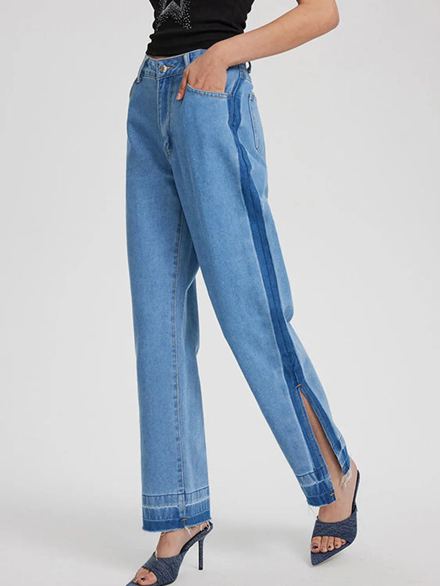 Slit Straight Leg Jeans with Pockets Trendsi Hanalas