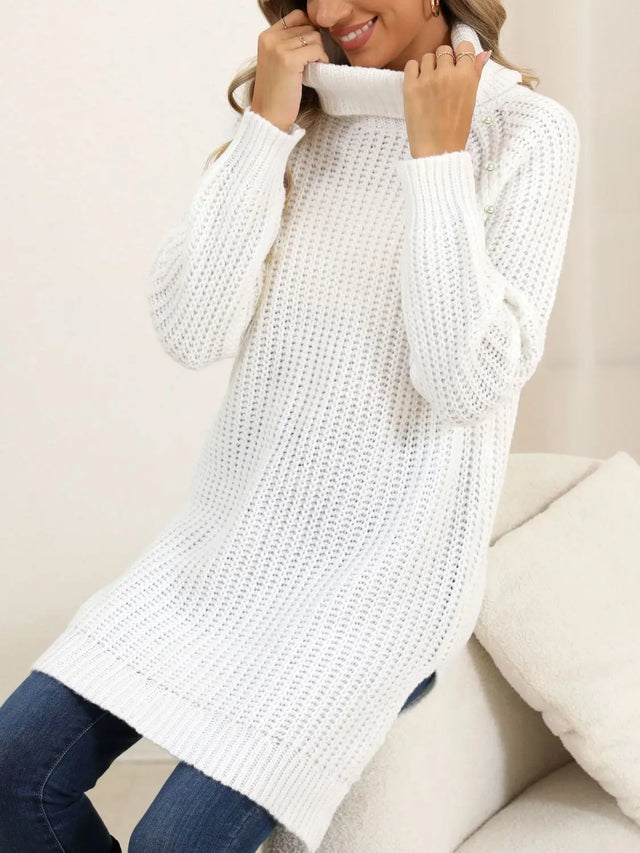 Slit Turtleneck Long Sleeve Sweater Trendsi Hanalas