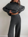 Slit Turtleneck Long Sleeve Top and Pants Sweater Set | Hanalas